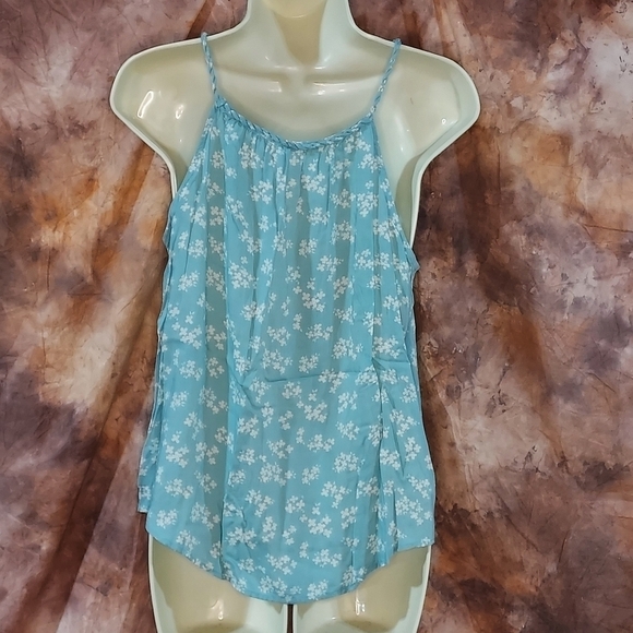 GAP cami tank twist strap blue aqua white cream floral S - Picture 3 of 7